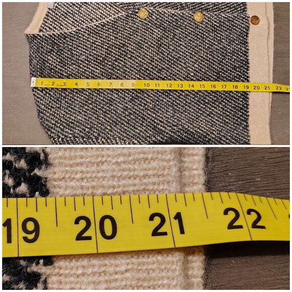 J.Crew Jacquard V-Neck Lady Jacket Cardigan Wool Blend Black/Cream Size Large - Picture 7 of 14